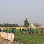 Super Eagles in their final training session at the Police Nationale Ecole de Police D’ Abidjan on Friday ahead of their Round of 16 clash against the Indomitable Lions of Cameroon on Saturday. (Photo Credit: NAN)