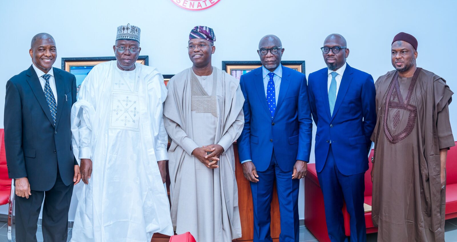 R-L: Dr. Aminu Mukhtar Dan’amu, Executive Director, Asset Management Corporation of Nigeria (AMCON); Mr Adeshola Lamidi, Executive Director AMCON; Mr Gbenga Alade, Managing Director/Chief Executive Officer AMCON; Senator Tokunbo Abiru, Chairman, Senate Committee on Banking, Insurance, and other Financial Institutions; Senator Abdullahi Gumel, Senior Special Assistant to the President on National Assembly Matters, Senate and Mr Lucky Adaghe, Executive Director AMCON after the screening recently at the National Assembly, R-L: Dr. Aminu Mukhtar Dan’amu, Executive Director, Asset Management Corporation of Nigeria (AMCON); Mr Adeshola Lamidi, Executive Director AMCON; Mr Gbenga Alade, Managing Director/Chief Executive Officer AMCON; Senator Tokunbo Abiru, Chairman, Senate Committee on Banking, Insurance, and other Financial Institutions; Senator Abdullahi Gumel, Senior Special Assistant to the President on National Assembly Matters, Senate and Mr Lucky Adaghe, Executive Director AMCON after the screening recently at the National Assembly, Abuja
