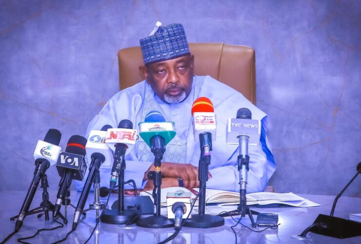 The Hon. Minister of Agriculture and Food Security, Sen Abubakar Kyari, CON, during the media chat.
