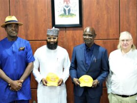 Left to Right: The Chief Executive Officer, Bob Track Ltd, Mr. Ibifiri A.C Bob Manuel; the Executive Vice Chairman/CEO, National Agency for Science and Engineering Infrastructure (NASENI), Mr. Khalil Suleiman Halilu; the Executive Governor of Nasarawa State, Engr. Abdullahi A. Sule, and Mr. Jerry of Bob Track Ltd, during a courtesy visit at NASENI Headquarters on Monday, April 22nd, 2024.