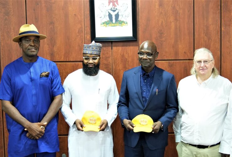 Left to Right: The Chief Executive Officer, Bob Track Ltd, Mr. Ibifiri A.C Bob Manuel; the Executive Vice Chairman/CEO, National Agency for Science and Engineering Infrastructure (NASENI), Mr. Khalil Suleiman Halilu; the Executive Governor of Nasarawa State, Engr. Abdullahi A. Sule, and Mr. Jerry of Bob Track Ltd, during a courtesy visit at NASENI Headquarters on Monday, April 22nd, 2024.