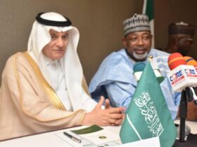 L-R,the Saudi Arabia Minister of Environment, Water and Agriculture, Engr. Abdulrahman Alfadley and Minister of Agriculture and Food Security, Sen Abubakar Kyari, during the Business Roundtable Meeting in Abuja.