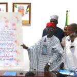 L-R: Director of Police Services Department, Ibrahim Muhammed; Retired Permanent Secretary, Mr. James Sule; Director of Finance and Accounts, Okehie Isaac Tochukwu; Director, Overseeing Perm Sec Office, Yusuf Abubakar Argungu; Director, Reforms and Innovation Coordination, Dr. Ogbu Fabian Ejiofor; Director of Police Inspectorate Department, Mrs. Bola Blessing Aderele; Head, Information & Public Relations, Bolaji O. Kazeem and Deputy Director, Human Resources Management, Amos James, during the send-forth ceremony organized by the ministry for the retired Permanent Secretary in Abuja.