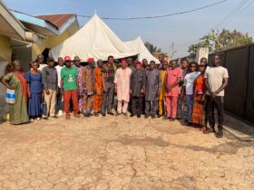 Dr Augustine Isikwei Ojogbo (eight from left) in a group photograph with executive members, shortly after the meeting