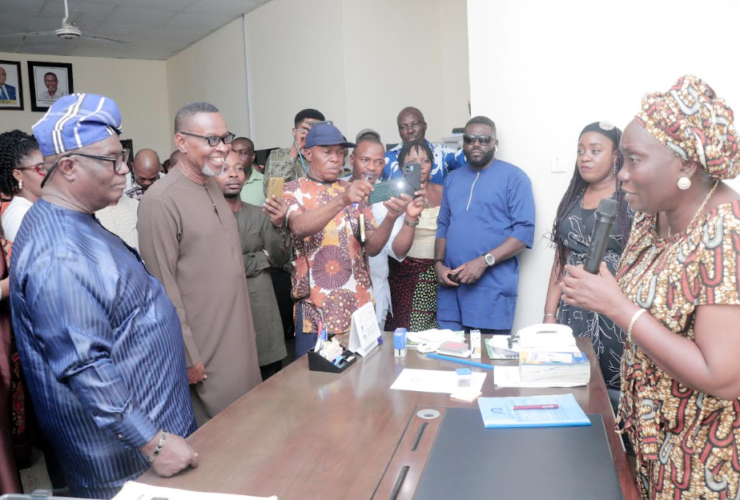 Pix shows the new rector, Mrs Eduma Essien, addressing the management staff after a brief hand over ceremony in her office.