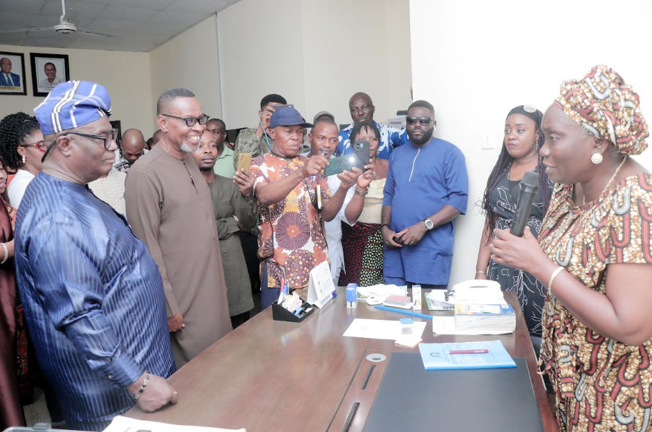 Pix shows the new rector, Mrs Eduma Essien, addressing the management staff after a brief hand over ceremony in her office.