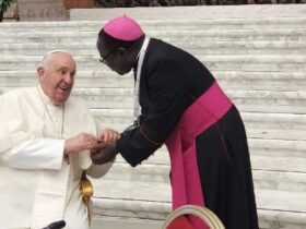 This picture of Pope Francis and Bishop Mathew Hassan Kukah was taken on 17 October at the Vatican during the Synod of Bishops.