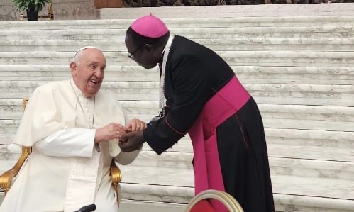 This picture of Pope Francis and Bishop Mathew Hassan Kukah was taken on 17 October at the Vatican during the Synod of Bishops.