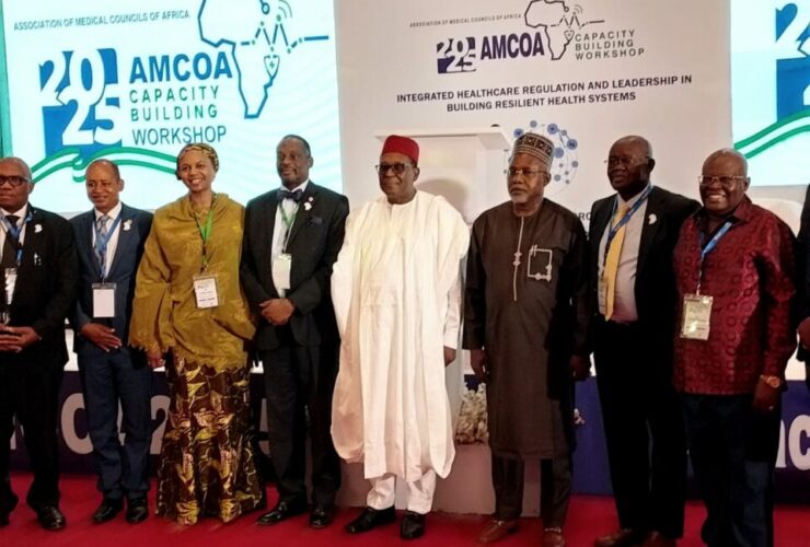 Members of AMCOA; the Registrar of MDCN, Dr Fatima Kyari; the Board Chairperson of MDCN, Prof Afolabi Lesi; the Coordinating Minister of Health and Social Welfare, Prof Muhammad Pate; the Minister of State of Humanitarian Affairs and Poverty Reduction, Dr Yusuf Sununu; and other AMCOA members.