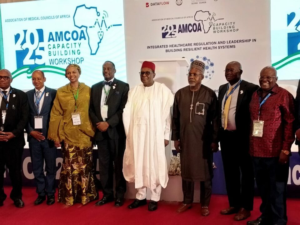 Members of AMCOA; the Registrar of MDCN, Dr Fatima Kyari; the Board Chairperson of MDCN, Prof Afolabi Lesi; the Coordinating Minister of Health and Social Welfare, Prof Muhammad Pate; the Minister of State of Humanitarian Affairs and Poverty Reduction, Dr Yusuf Sununu; and other AMCOA members.
