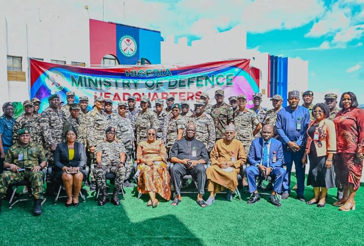 Group picture of Namibian Commandant Staff College Delegate with Minister of Defence representative Mrs Bosede Olaniyi.