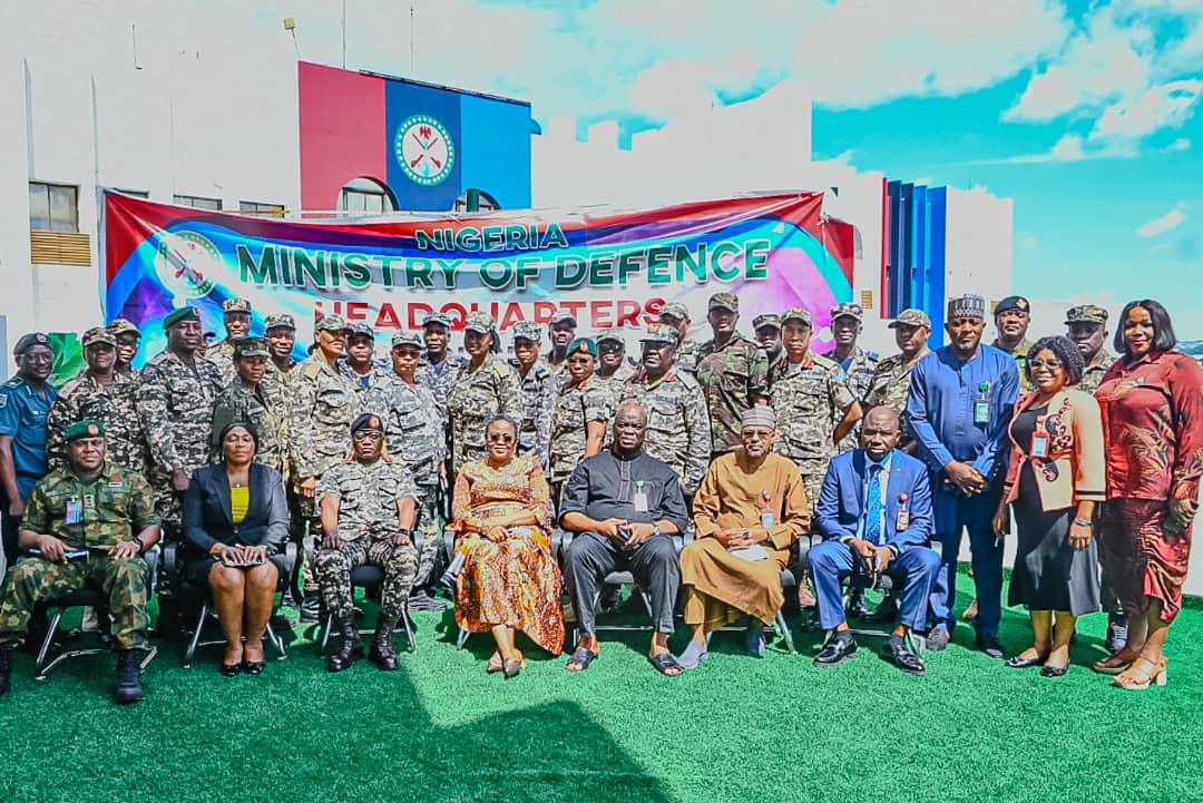 Group picture of Namibian Commandant Staff College Delegate with Minister of Defence representative Mrs Bosede Olaniyi.