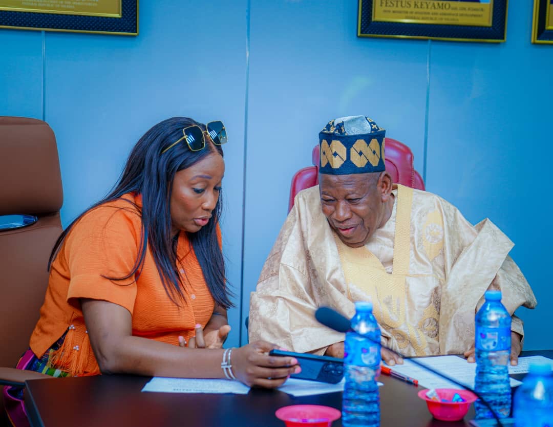 Seated From The Left Is The Pioneer Female Managing Director/ Chief Executive of FAAN , Mrs. Olubunmi Oluwaseun Kuku, while on The Right Is His Excellency, Abdullahi Umar Ganduje PhD, The Chairman, Governing Board of FAAN.