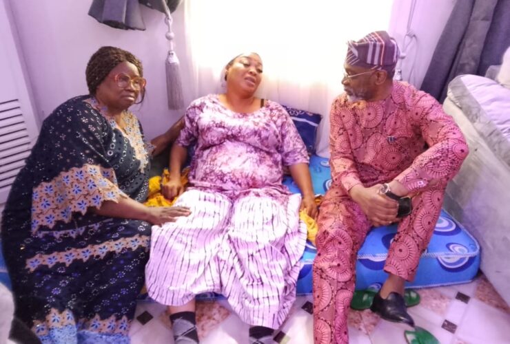 Rt.Hon. Femi Gbajabiamila (right) expressing condolence to Lady Joy Dunkwu wife of late Dr Dunkwu (middle) with them Mrs M. Onyeacholem Vice Chairperson Ute - Okpu progressive Union.