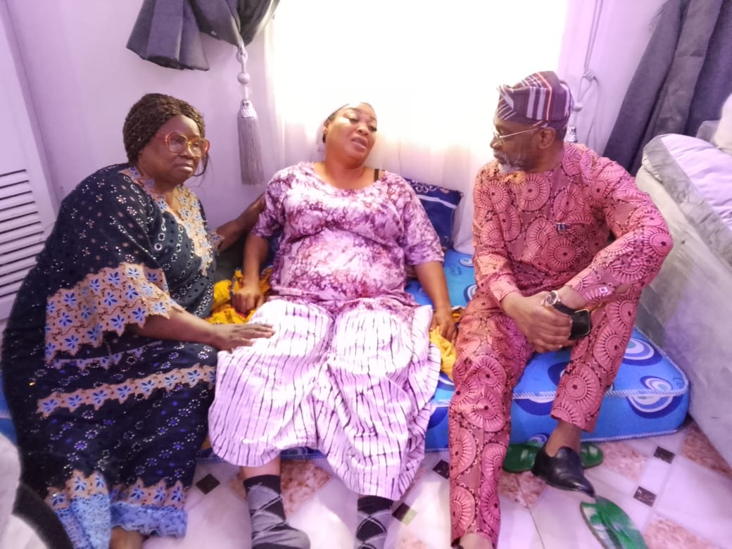 Rt.Hon. Femi Gbajabiamila (right) expressing condolence to Lady Joy Dunkwu wife of late Dr Dunkwu (middle) with them Mrs M. Onyeacholem Vice Chairperson Ute - Okpu progressive Union.